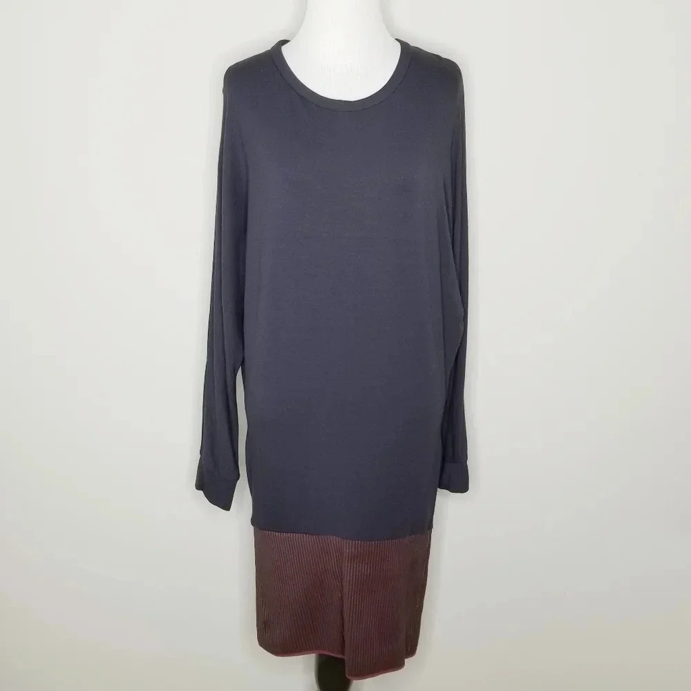 NWT Maje Long Sleeve Leather Trim Dress 1